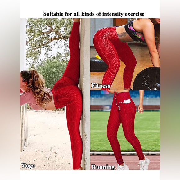 Textured TikTok Leggings - (Red) - Picture 7 of 8